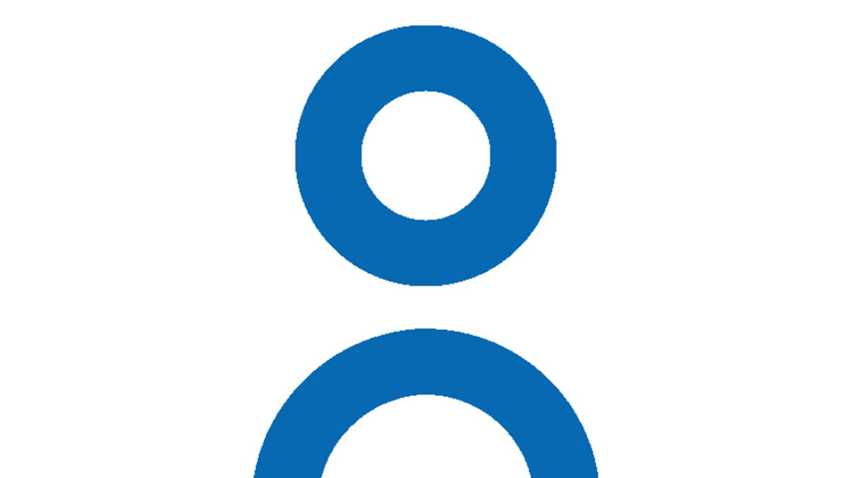 Symbol aus zwei blauen Kreisen, das den Schutz von Personen darstellen könnte, auf weißem Hintergrund. Symbol aus zwei blauen Kreisen, das den Schutz von Personen darstellen könnte, auf weißem Hintergrund.